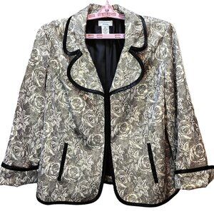 Laura Ashley Jacket Black Gray Gold Metallic Floral Tapestry  Women's Size 2X